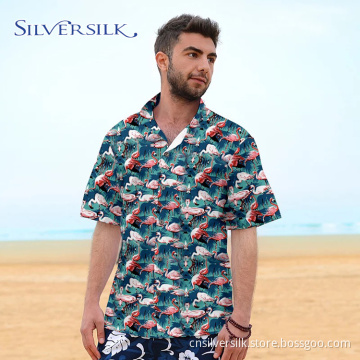 Kurzarm Hawaiihemd mit Flamingo-Print Custom Men